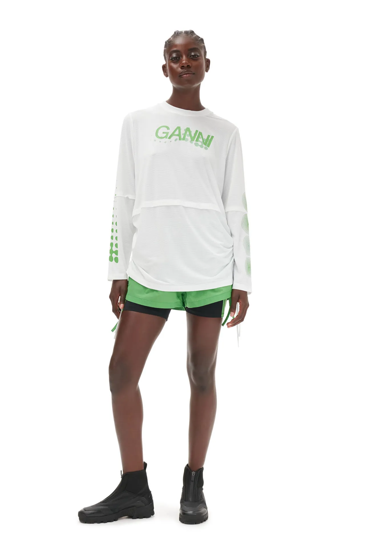 Best GANNI Active-Netz-Langarmshirt Mit Lagenlook Bright White