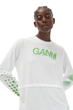 Best GANNI Active-Netz-Langarmshirt Mit Lagenlook Bright White
