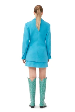 Online GANNI Anzugblazer Aus Twill Wool Blue Curacao