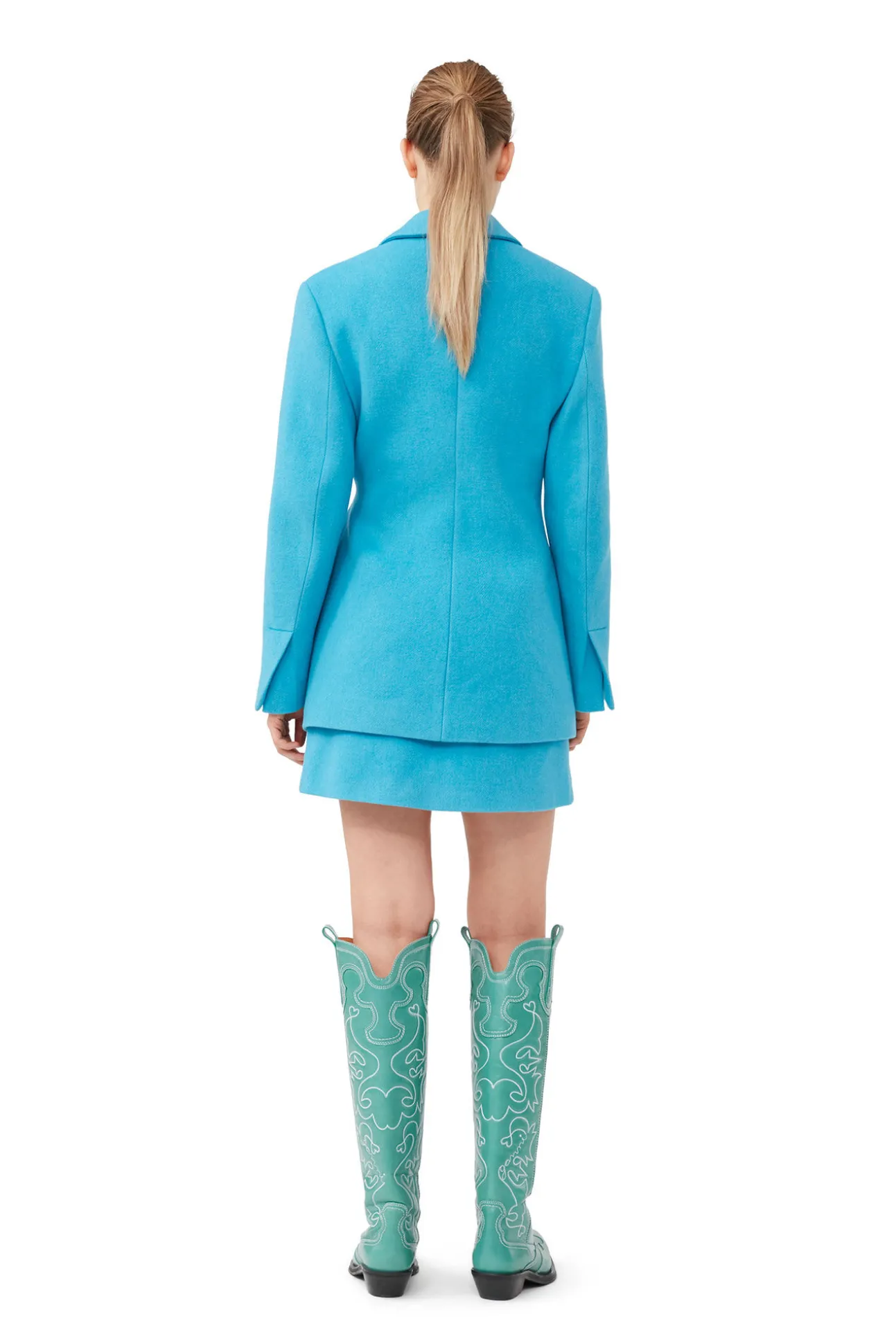 Online GANNI Anzugblazer Aus Twill Wool Blue Curacao