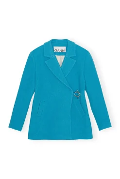 Online GANNI Anzugblazer Aus Twill Wool Blue Curacao