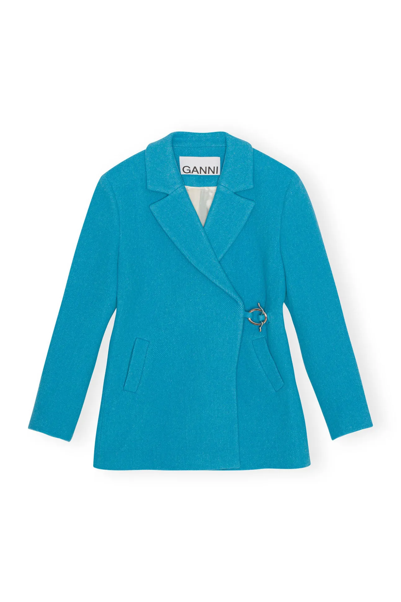 Online GANNI Anzugblazer Aus Twill Wool Blue Curacao