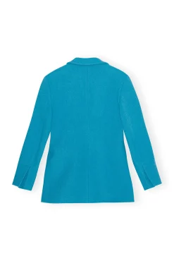 Online GANNI Anzugblazer Aus Twill Wool Blue Curacao