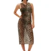 Shop GANNI Armelloses Kleid Mit Mesh-Abdeckung Leopard