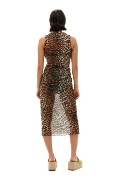 Shop GANNI Armelloses Kleid Mit Mesh-Abdeckung Leopard