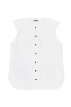 Discount GANNI Armelloses Ruschenkragenhemd Aus Cotton Poplin Bright White
