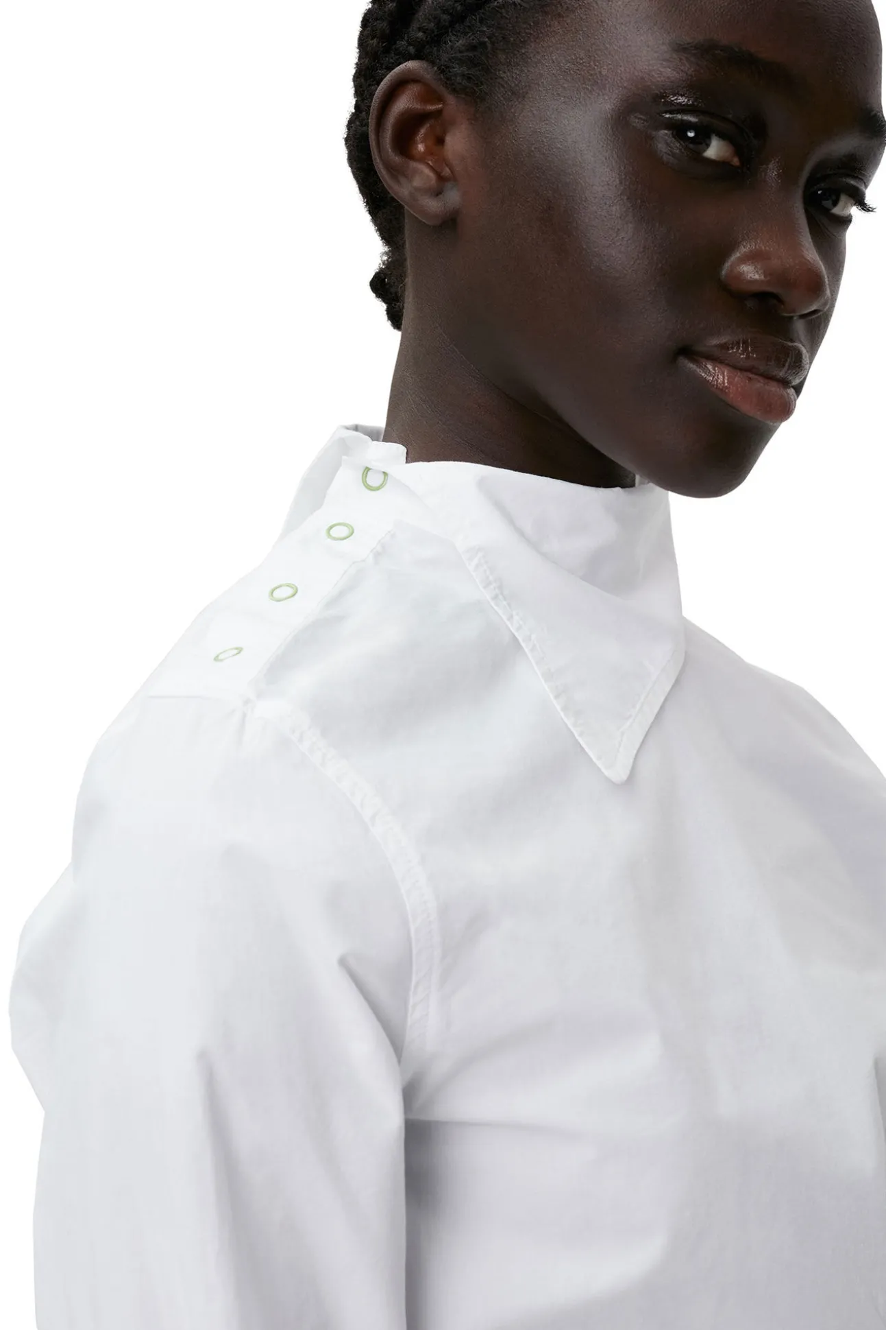 New GANNI Asymmetrisches Kragenhemd Aus Cotton Poplin Bright White