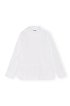 New GANNI Asymmetrisches Kragenhemd Aus Cotton Poplin Bright White