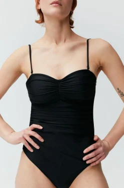 Clearance GANNI Badeanzug Mit Ruschen Black