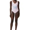 Flash Sale GANNI Badeanzug Mit Tiefem Ausschnitt Und Grafik Light Lilac