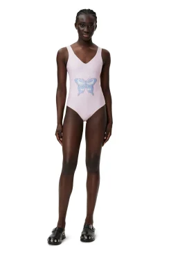 Flash Sale GANNI Badeanzug Mit Tiefem Ausschnitt Und Grafik Light Lilac