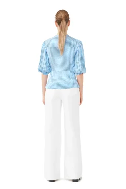 Fashion GANNI Bedruckte Button-Down-Bluse Aus Krepp Strong Blue