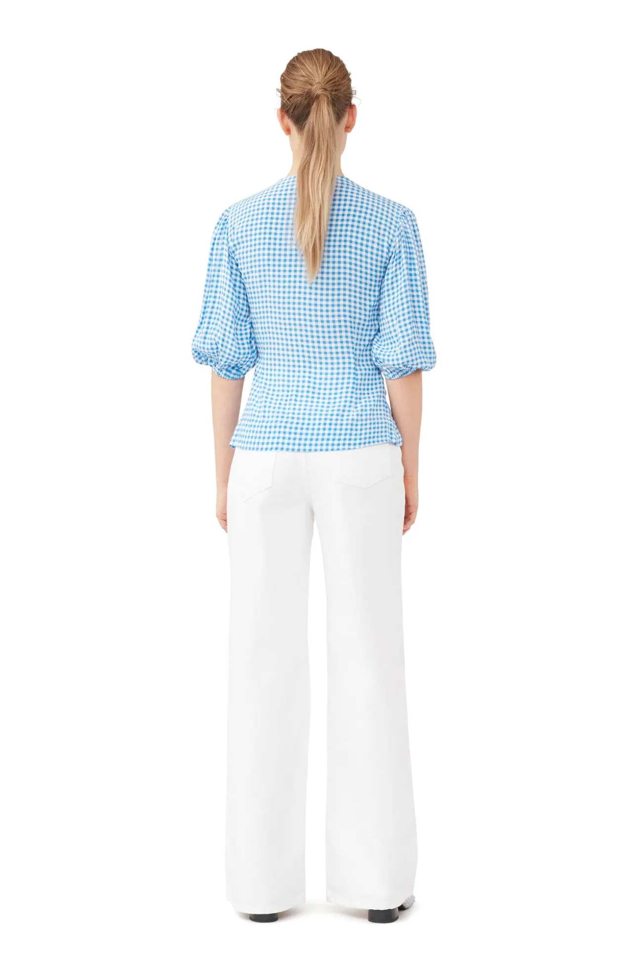 Fashion GANNI Bedruckte Button-Down-Bluse Aus Krepp Strong Blue