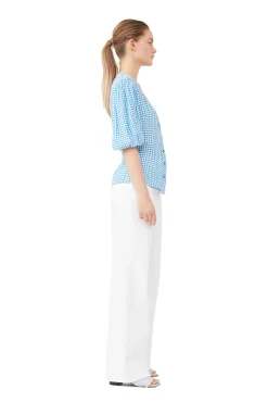 Fashion GANNI Bedruckte Button-Down-Bluse Aus Krepp Strong Blue