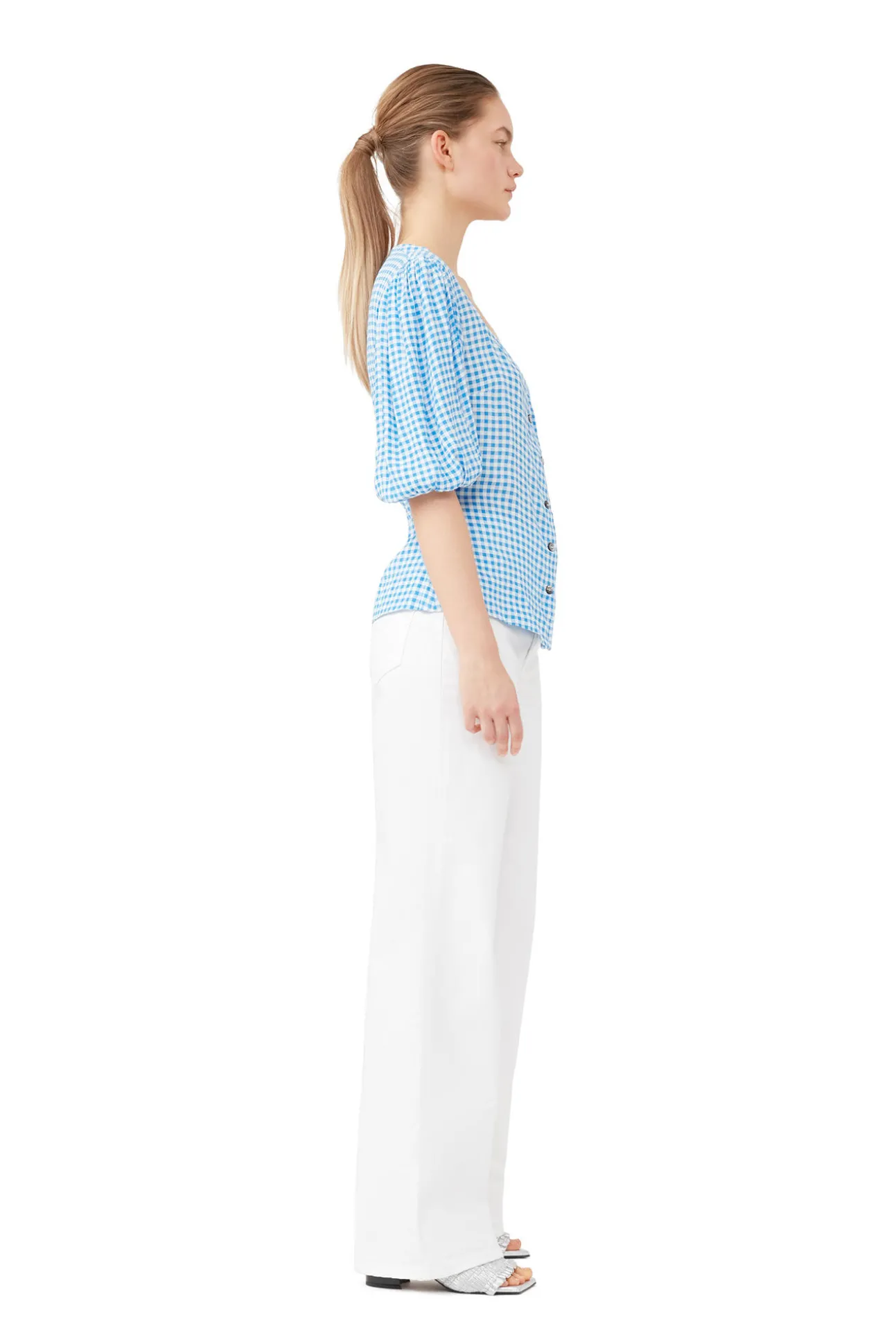 Fashion GANNI Bedruckte Button-Down-Bluse Aus Krepp Strong Blue