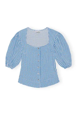 Fashion GANNI Bedruckte Button-Down-Bluse Aus Krepp Strong Blue