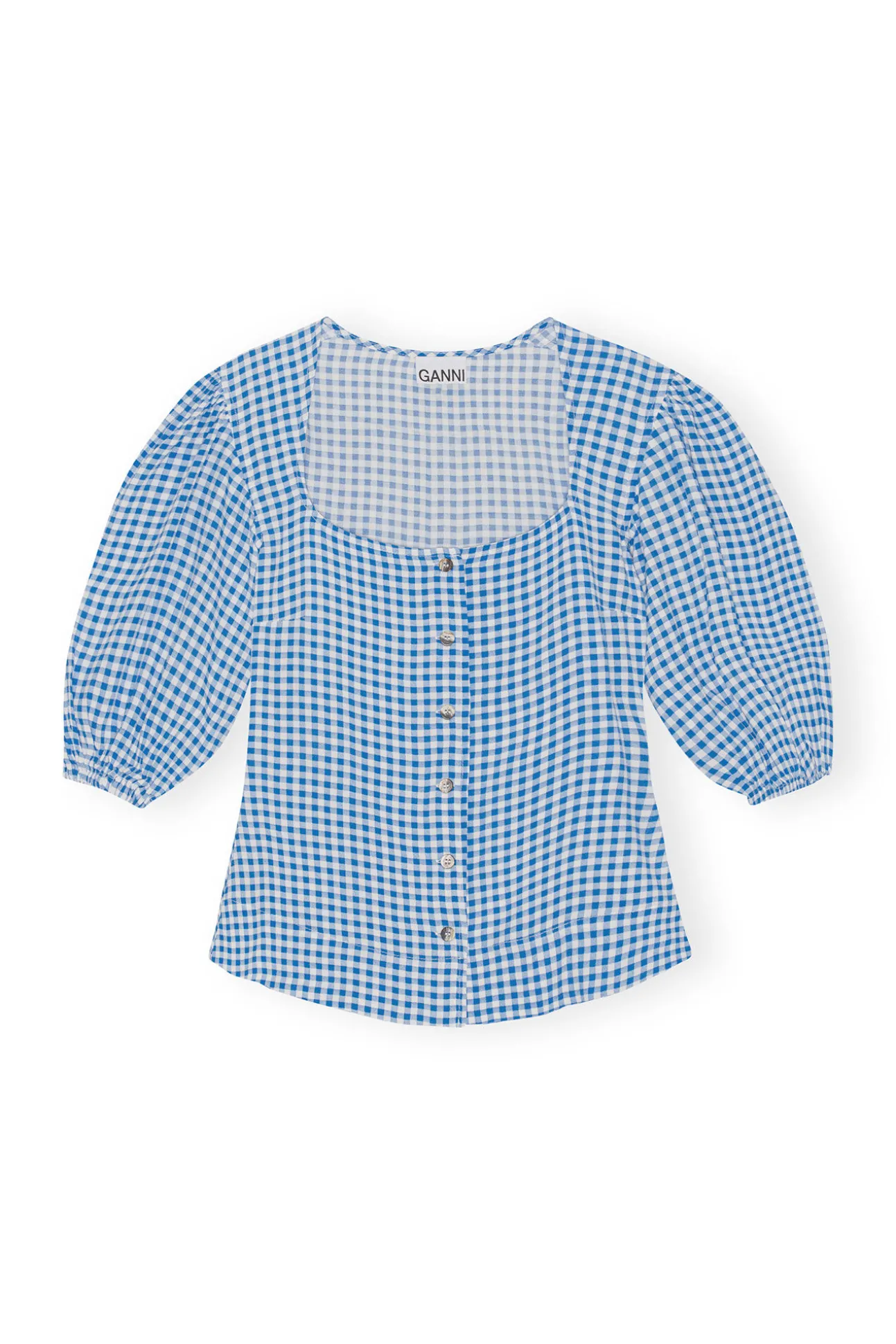 Fashion GANNI Bedruckte Button-Down-Bluse Aus Krepp Strong Blue