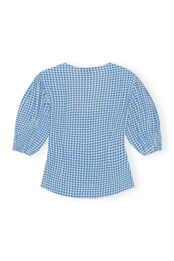 Fashion GANNI Bedruckte Button-Down-Bluse Aus Krepp Strong Blue