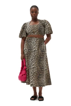 Fashion GANNI Bedruckte Crop-Bluse Mit Reisverschluss Big Leopard Almond Milk