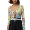 Best GANNI Bedruckte Cropped-Bluse Aus Rib Jersey Multicolour