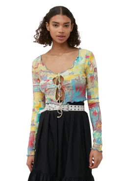 Best GANNI Bedruckte Cropped-Bluse Aus Rib Jersey Multicolour