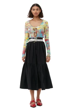 Best GANNI Bedruckte Cropped-Bluse Aus Rib Jersey Multicolour