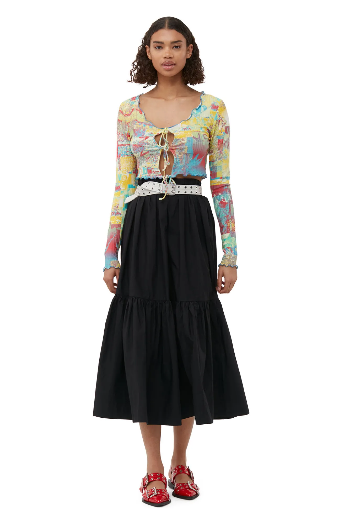 Best GANNI Bedruckte Cropped-Bluse Aus Rib Jersey Multicolour