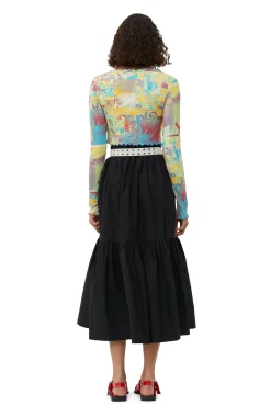Best GANNI Bedruckte Cropped-Bluse Aus Rib Jersey Multicolour