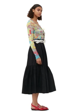 Best GANNI Bedruckte Cropped-Bluse Aus Rib Jersey Multicolour