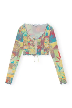 Best GANNI Bedruckte Cropped-Bluse Aus Rib Jersey Multicolour