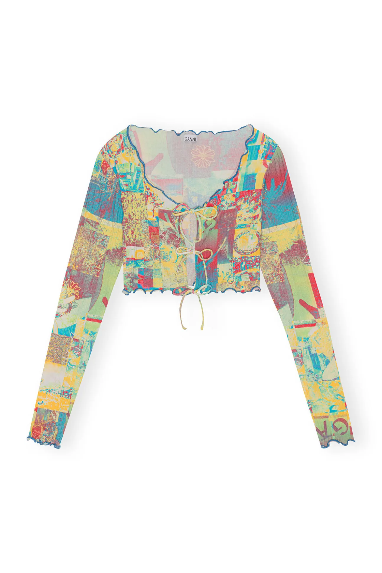Best GANNI Bedruckte Cropped-Bluse Aus Rib Jersey Multicolour