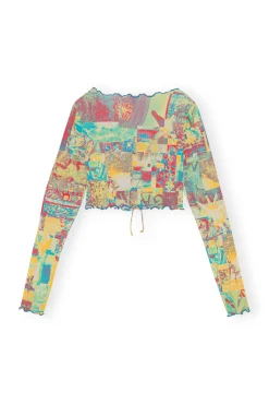 Best GANNI Bedruckte Cropped-Bluse Aus Rib Jersey Multicolour