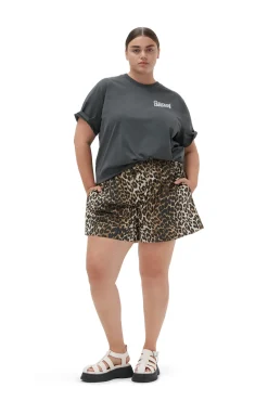 Clearance GANNI Bedruckte Elastische Shorts Aus Baumwolle Big Leopard Almond Milk