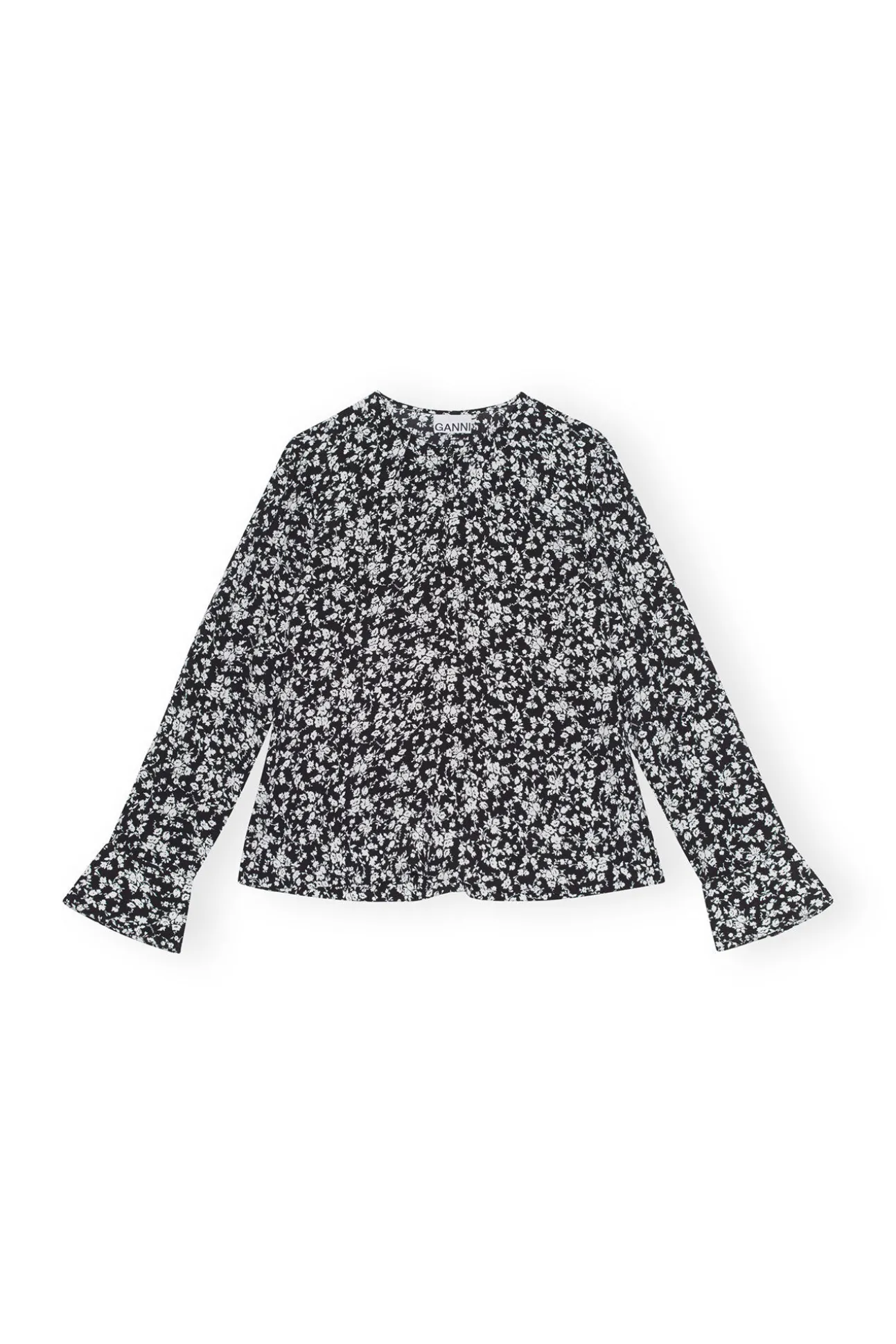 Best GANNI Bedruckte Krepp-Bluse Mit O-Ausschnitt Black