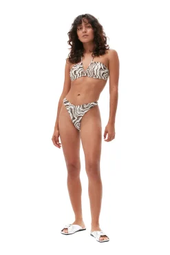 Flash Sale GANNI Bedruckte, Tief Geschnittene Wave-Bikinihose Aus Recyceltem Material Egret