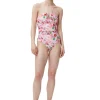 Discount GANNI Bedruckter Badeanzug Mit V-Ausschnitt Sugar Plum