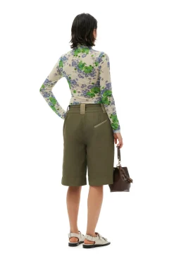 Sale GANNI Bedruckter Langarm-Rollkragenpullover Aus Mesh Egret
