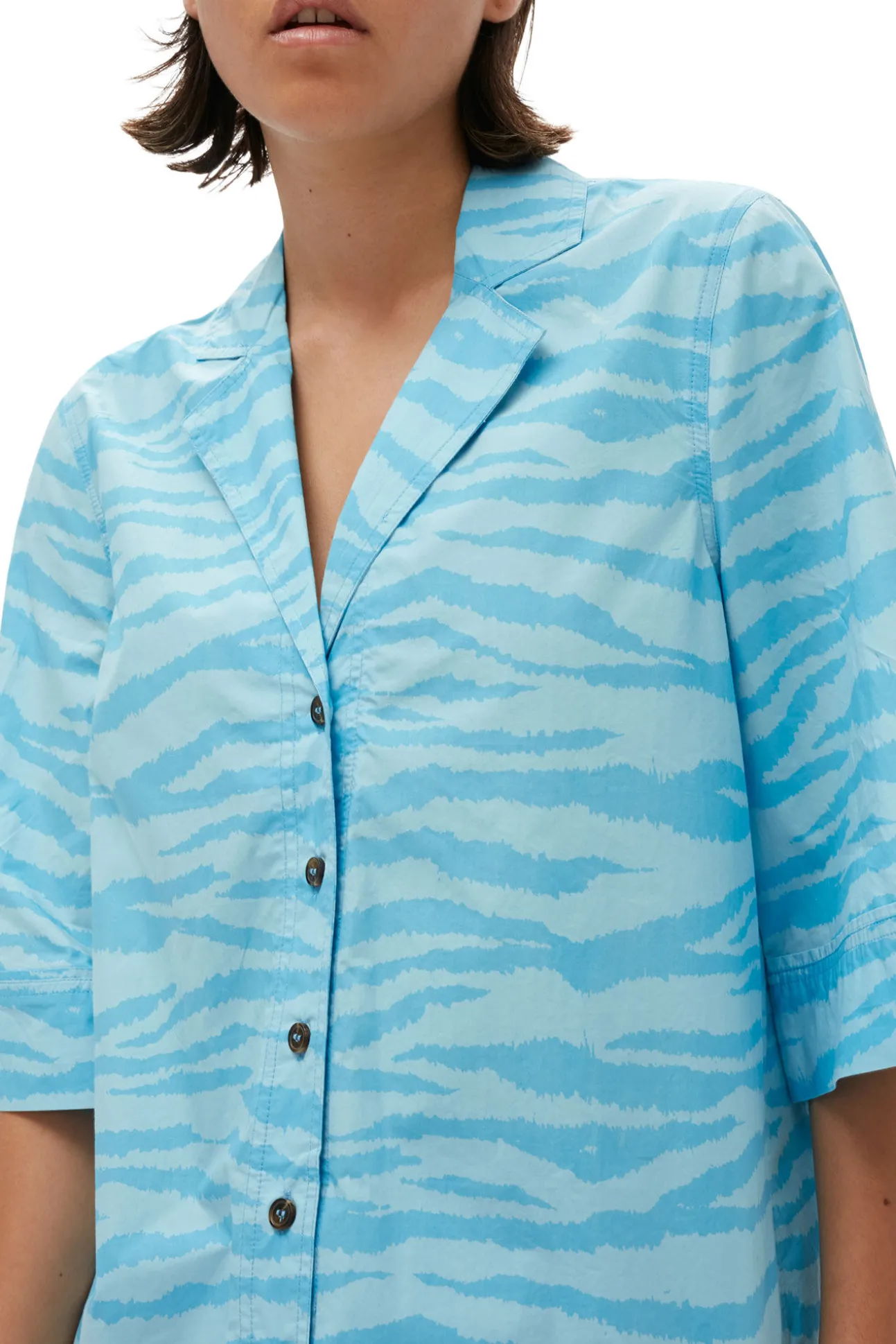 Cheap GANNI Bedrucktes Cotton-Hemd Ethereal Blue