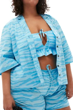 Cheap GANNI Bedrucktes Cotton-Hemd Ethereal Blue