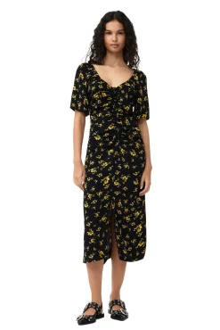 Store GANNI Bedrucktes Crepe-Midikleid Mit U-Ausschnitt Black