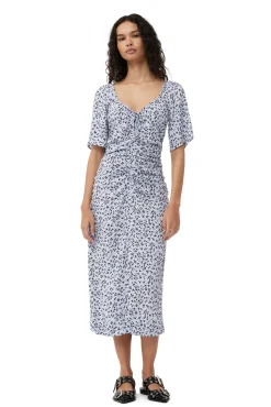 Online GANNI Bedrucktes Crepe-Midikleid Mit U-Ausschnitt Heather