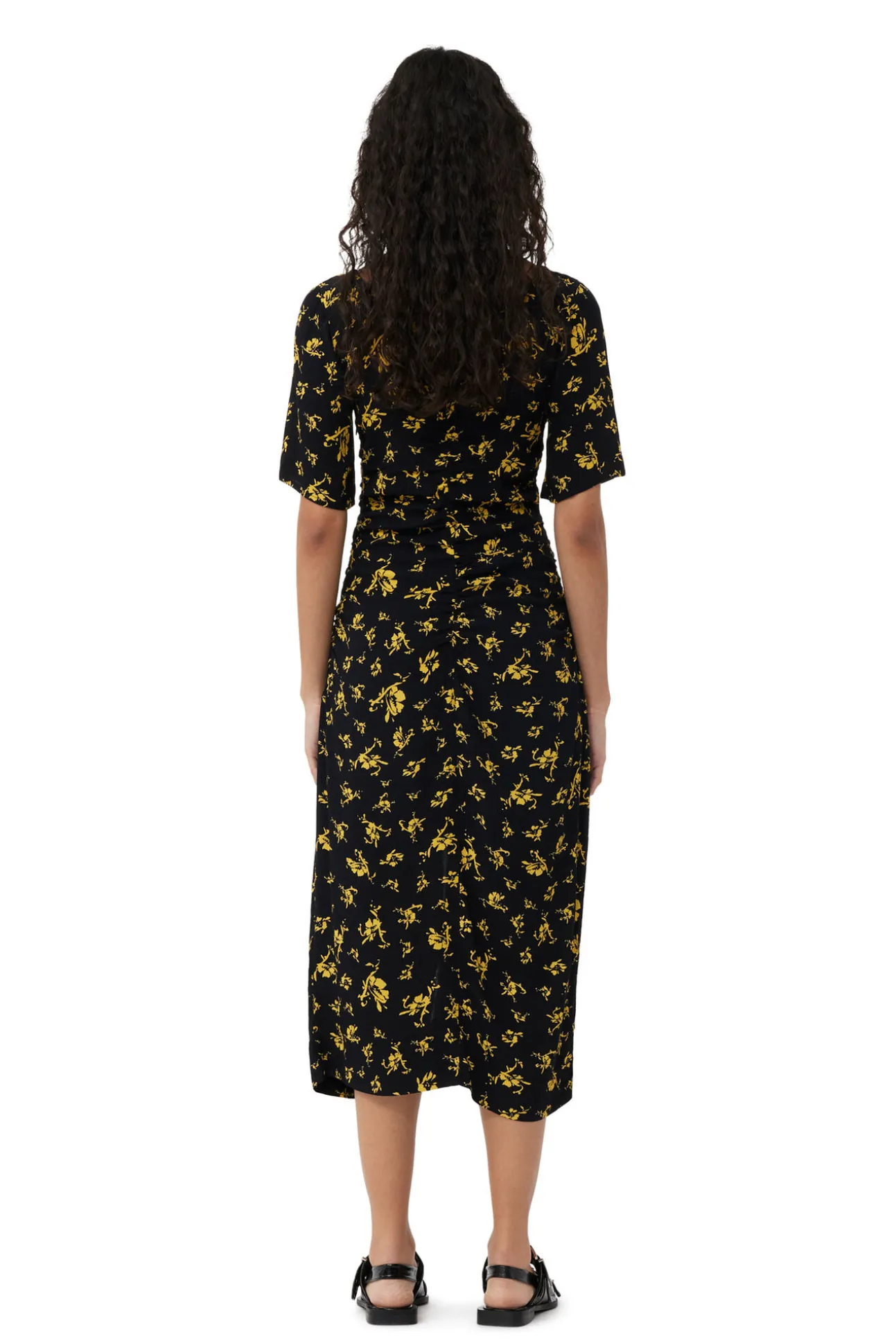 Store GANNI Bedrucktes Crepe-Midikleid Mit U-Ausschnitt Black