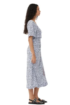 Online GANNI Bedrucktes Crepe-Midikleid Mit U-Ausschnitt Heather