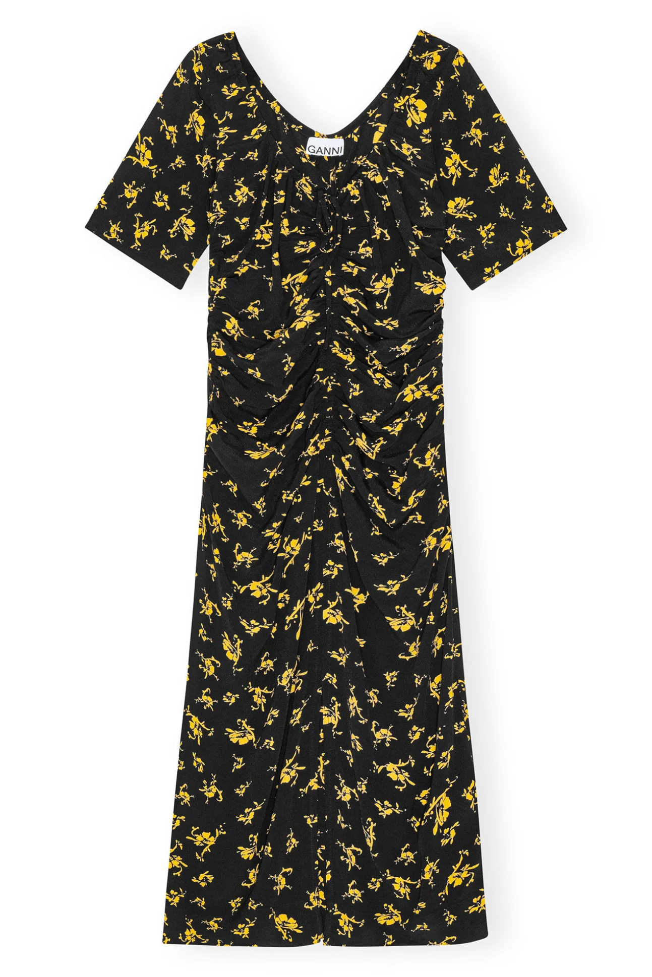 Store GANNI Bedrucktes Crepe-Midikleid Mit U-Ausschnitt Black