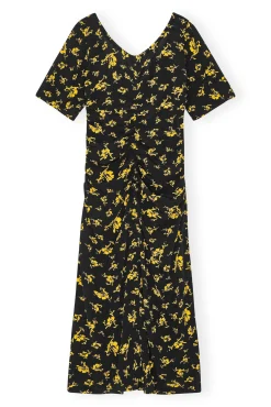Store GANNI Bedrucktes Crepe-Midikleid Mit U-Ausschnitt Black