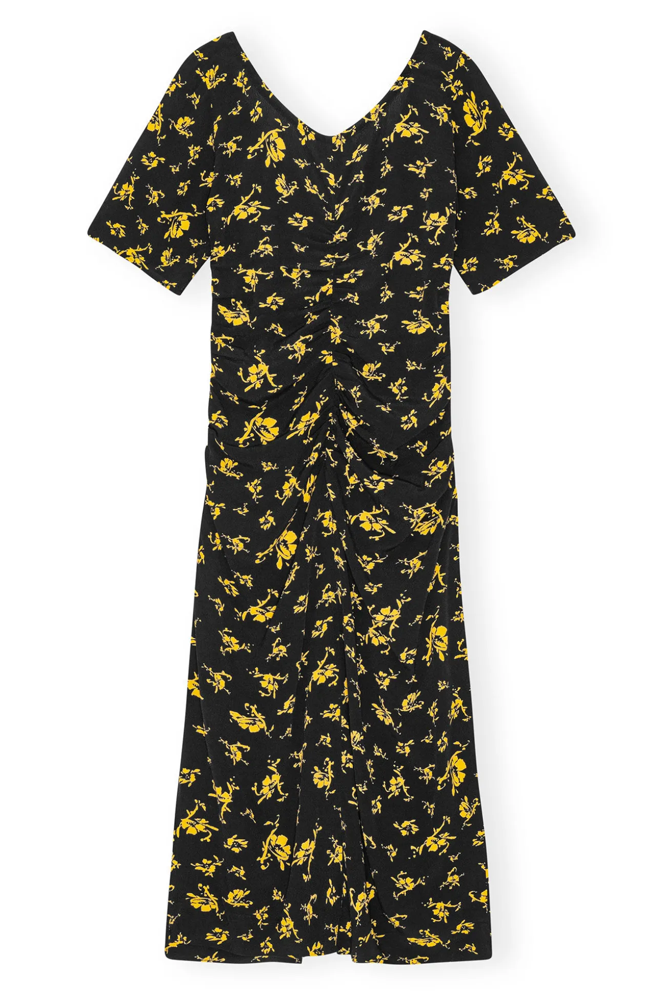 Store GANNI Bedrucktes Crepe-Midikleid Mit U-Ausschnitt Black