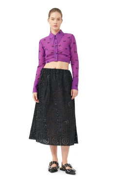 Best Sale GANNI Bedrucktes Crop-Shirt Aus Mesh Mit Ruschen Sparkling Grape