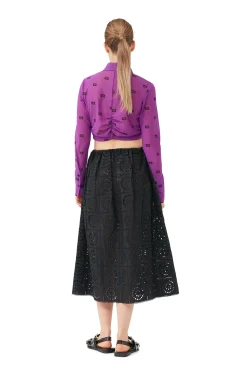 Best Sale GANNI Bedrucktes Crop-Shirt Aus Mesh Mit Ruschen Sparkling Grape