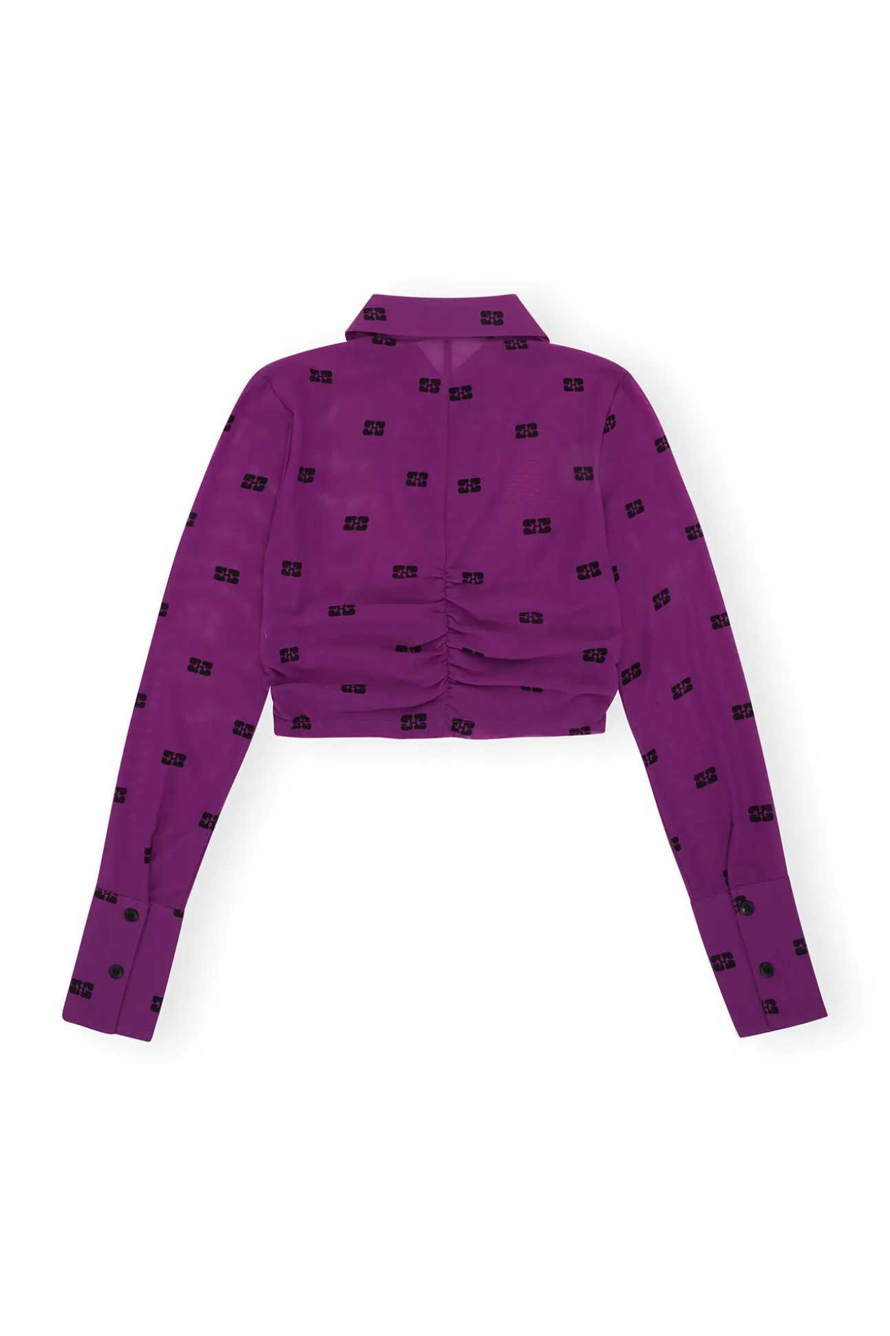 Best Sale GANNI Bedrucktes Crop-Shirt Aus Mesh Mit Ruschen Sparkling Grape