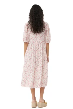 New GANNI Bedrucktes Georgette-Midikleid Mit Puffarmeln Egret
